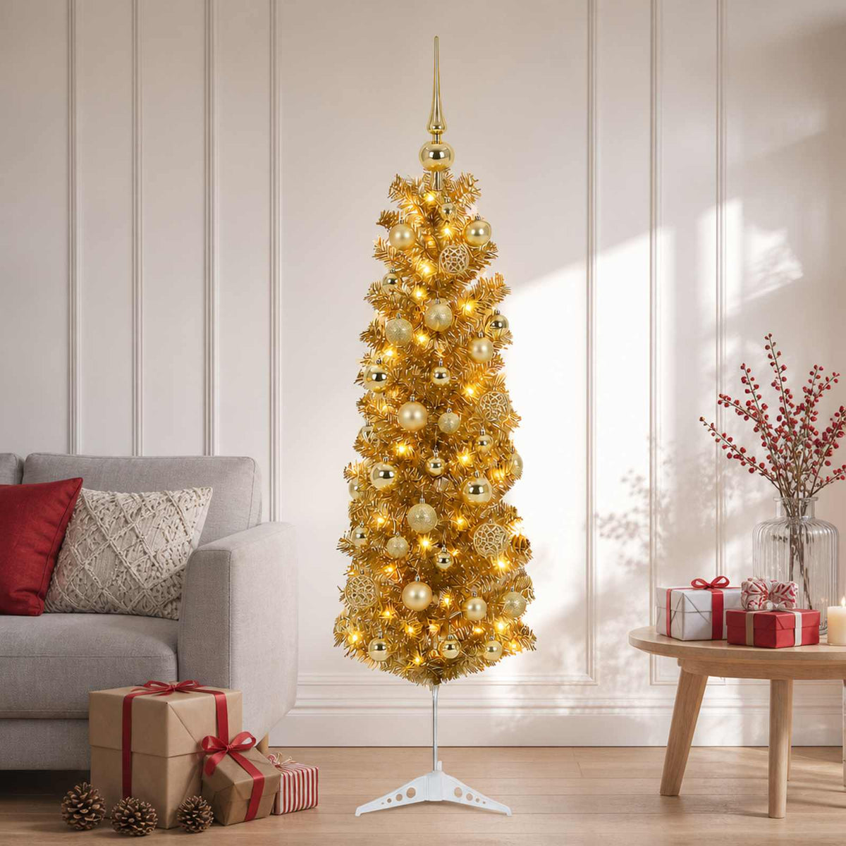 Dirbtinė liekna Kalėdų eglutė su burbulais 120 cm 150 LED