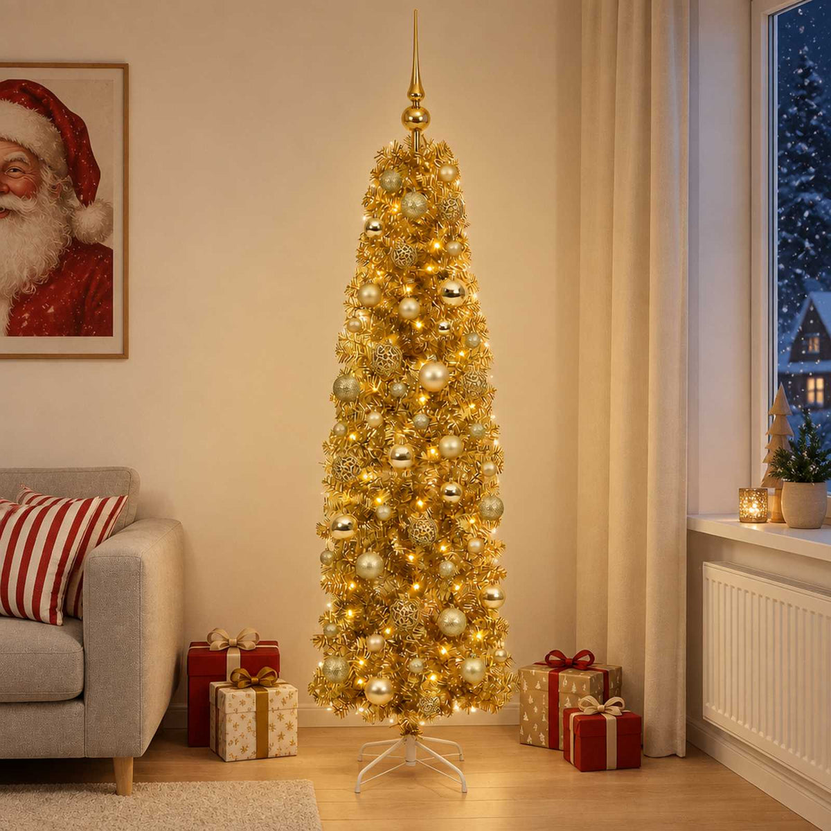Dirbtinė liekna Kalėdų eglutė su burbulais 180 cm 300 LED