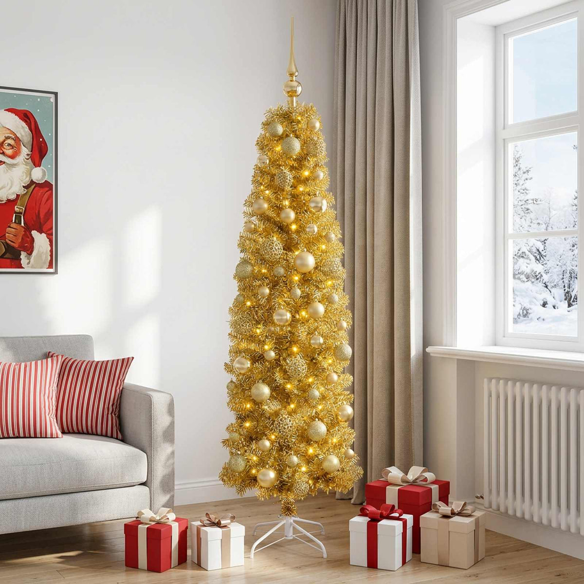 Dirbtinė liekna Kalėdų eglutė su burbulais 180 cm 300 LED