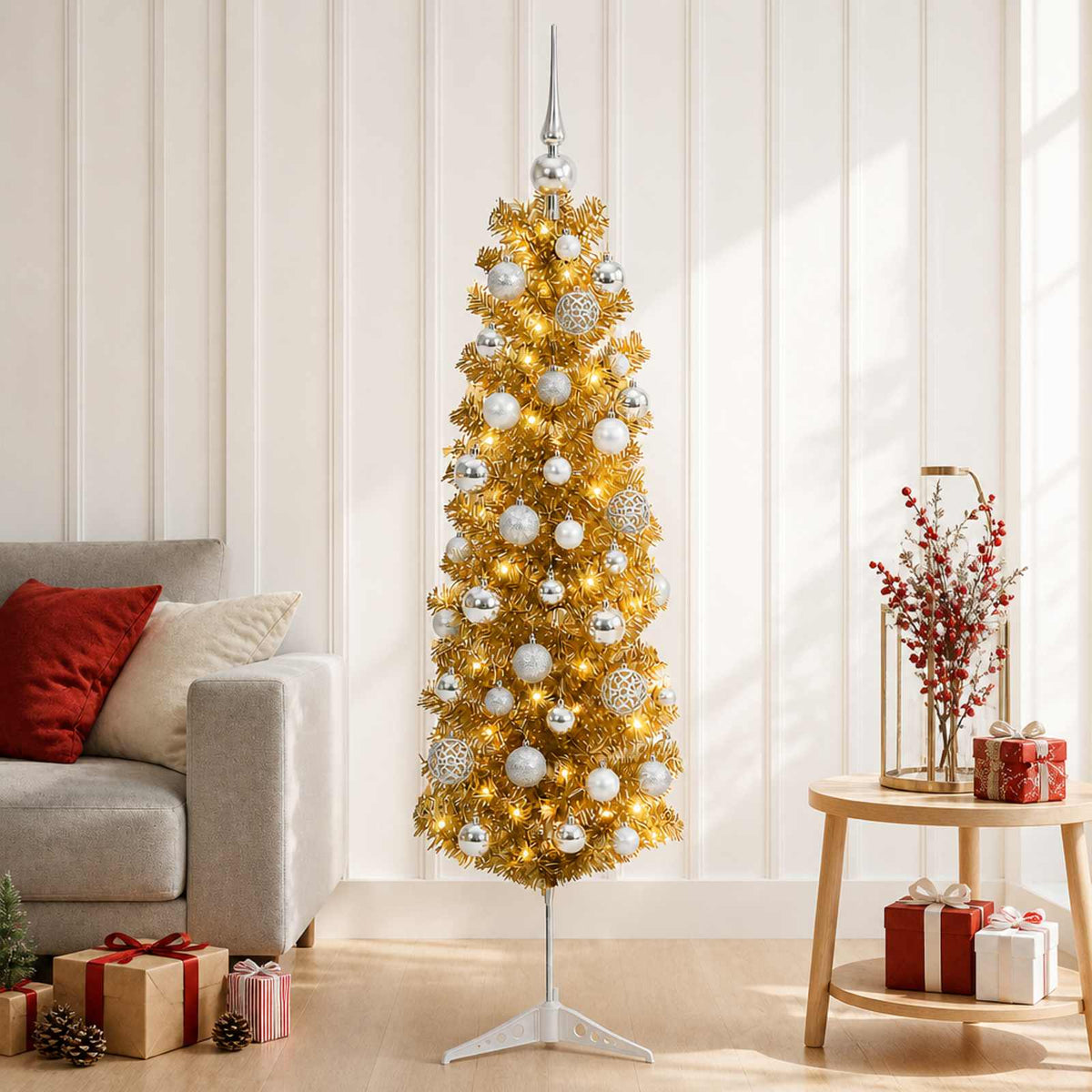 Dirbtinė liekna Kalėdų eglutė su burbulais 150 cm 150 LED