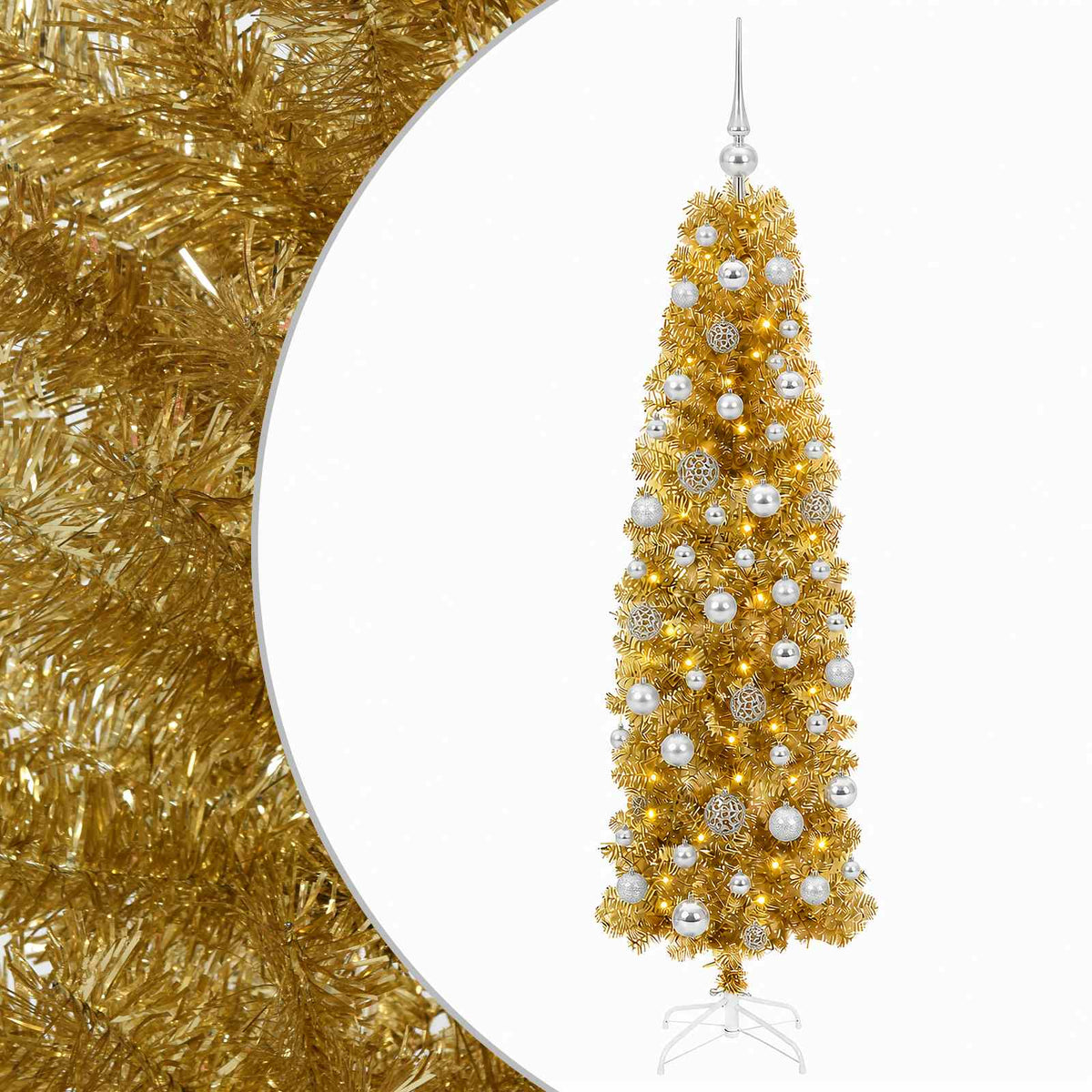Dirbtinė liekna Kalėdų eglutė su burbulais 210 cm 300 LED