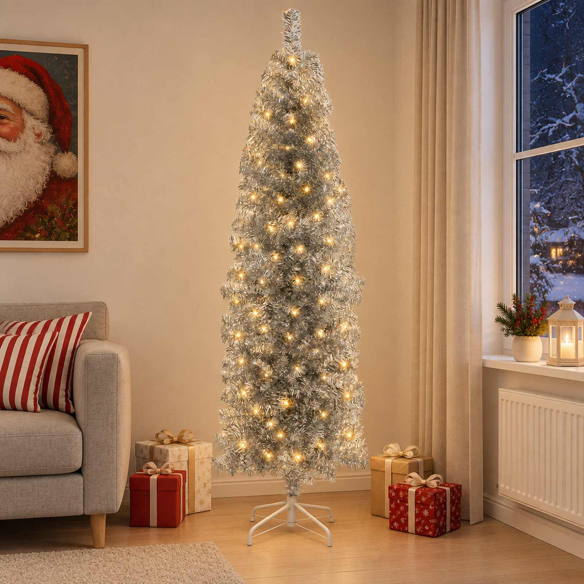 Dirbtinis lieknas Kalėdų medis 180 cm 300 LED Šilta balta