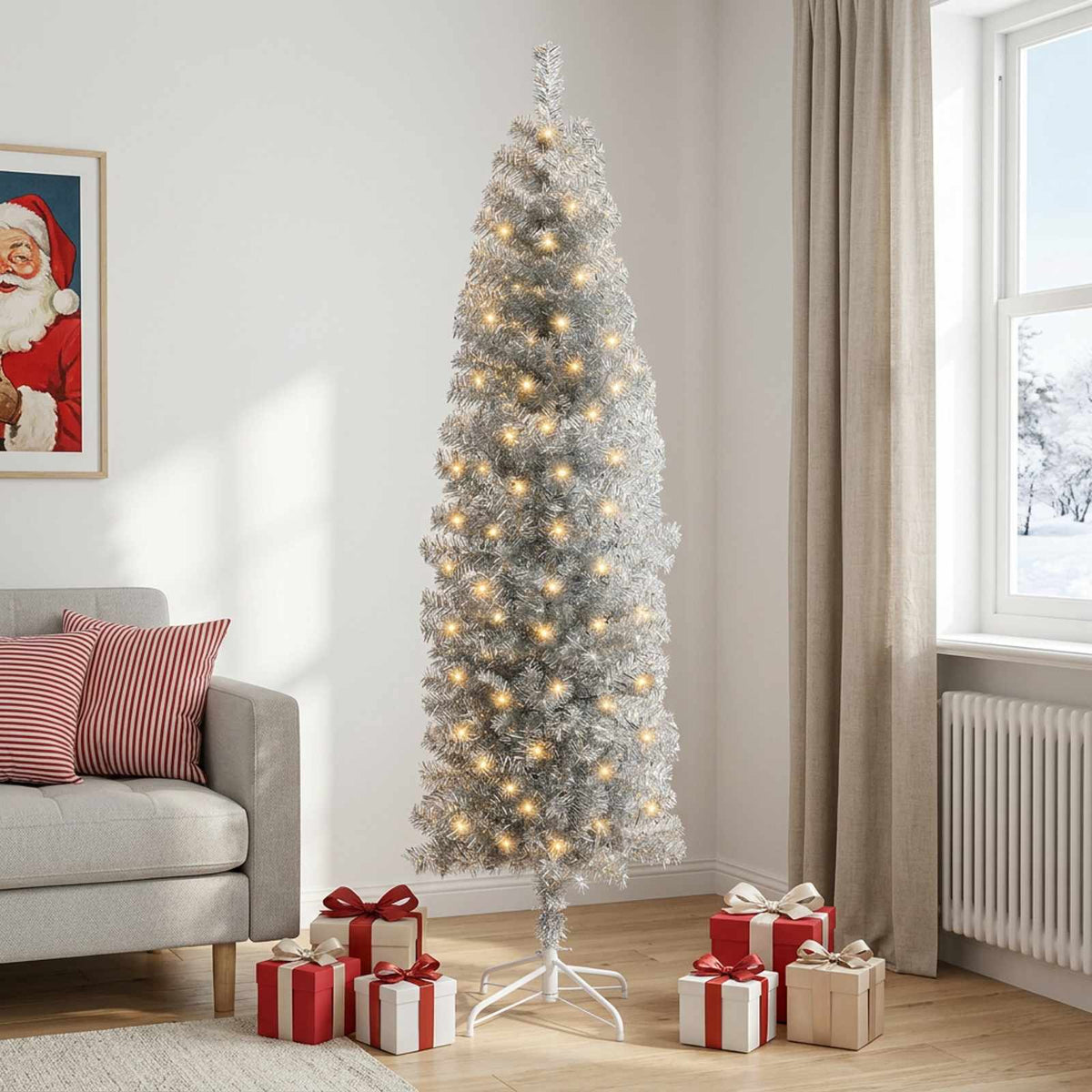 Dirbtinis lieknas Kalėdų medis 240 cm 300 LED Šilta balta