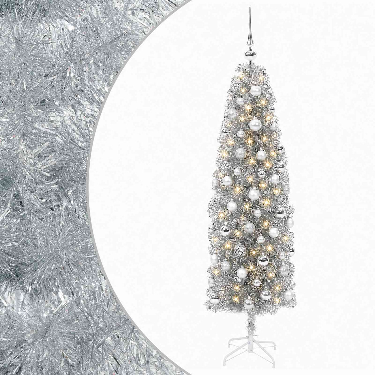 Dirbtinė siaura kalėdinė eglutė su žaisliuku 210 cm 300 LED