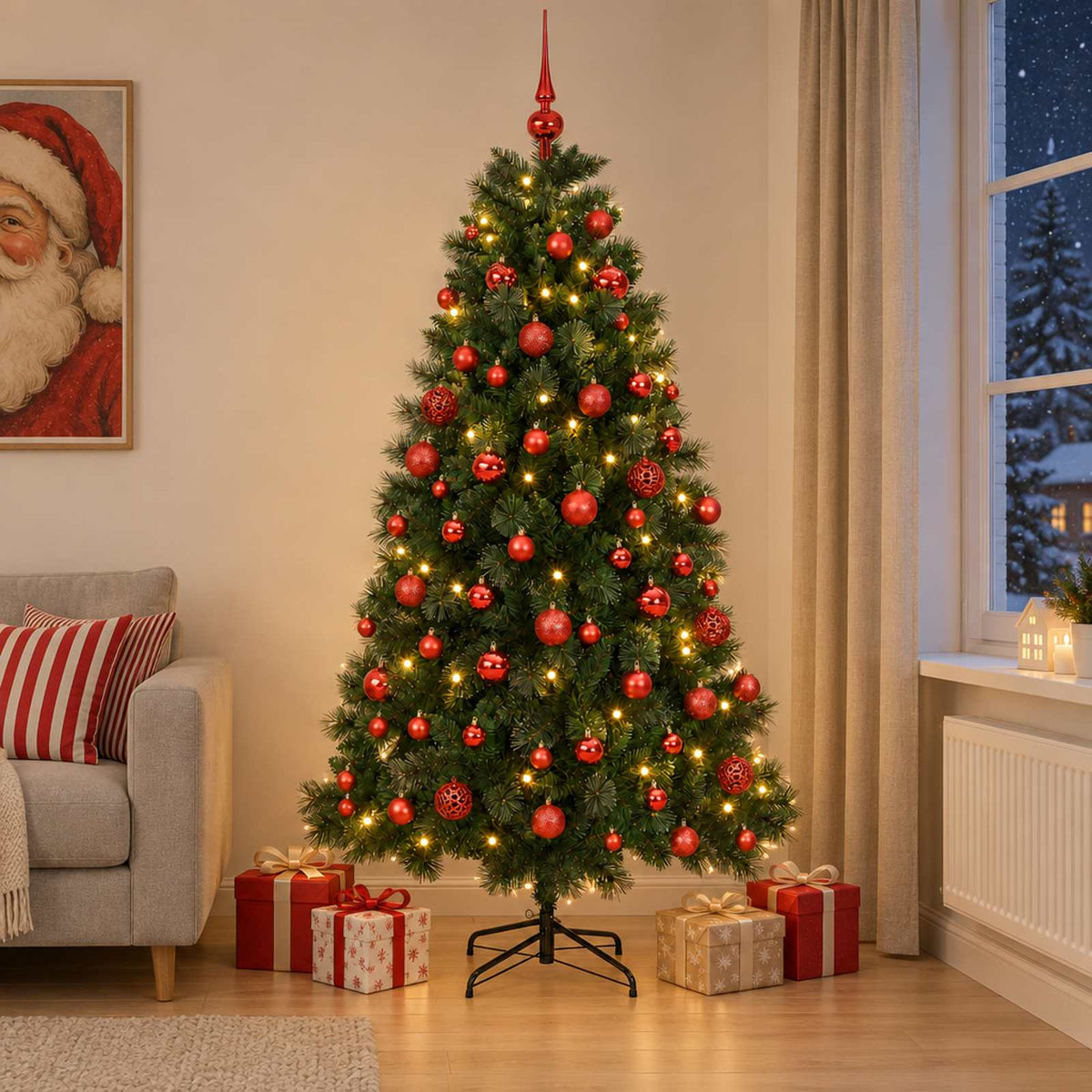 Dirbtinė kalėdinė eglutė su žaisliukais 210 cm 300 LED