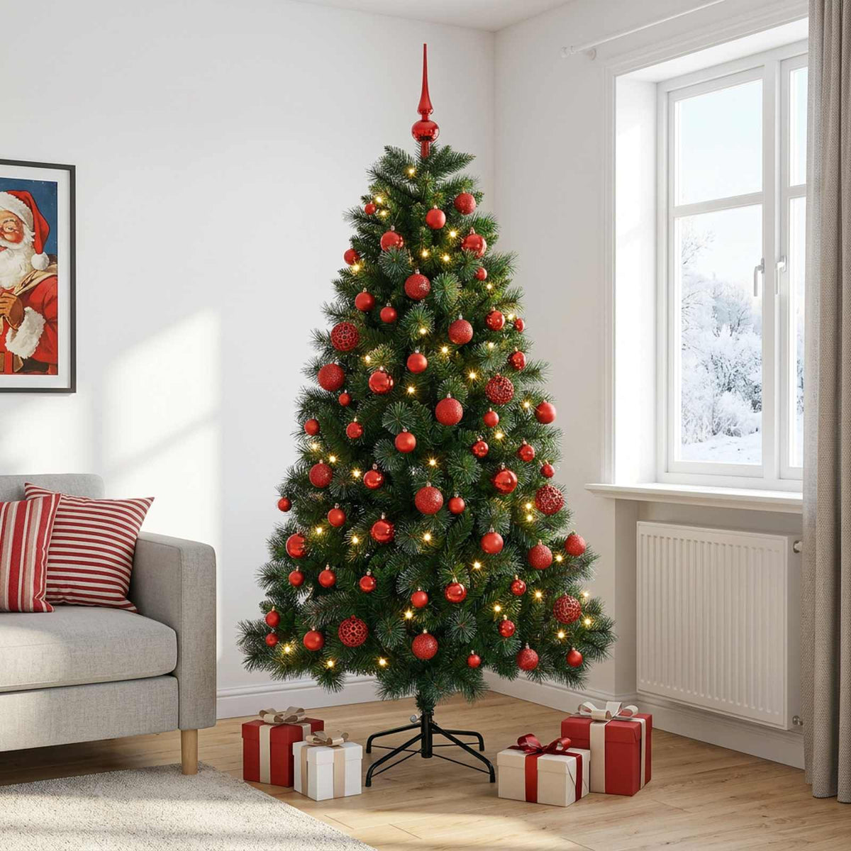 Dirbtinė kalėdinė eglutė su žaisliukais 210 cm 300 LED