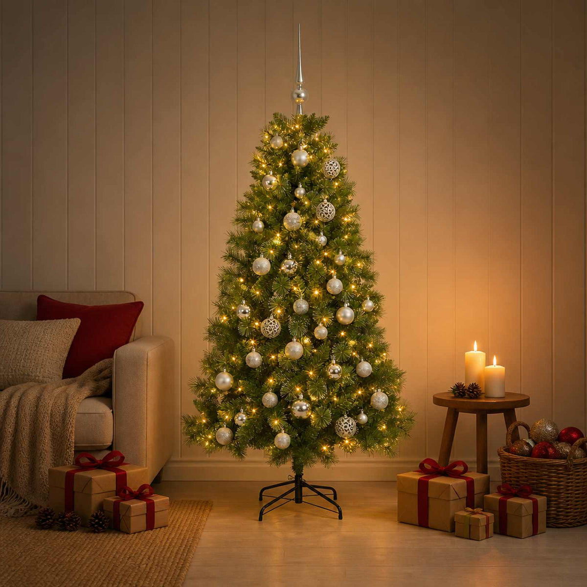 Dirbtinė Kalėdų eglutė su žaisliuku 120 cm 150 LED Šilta balta