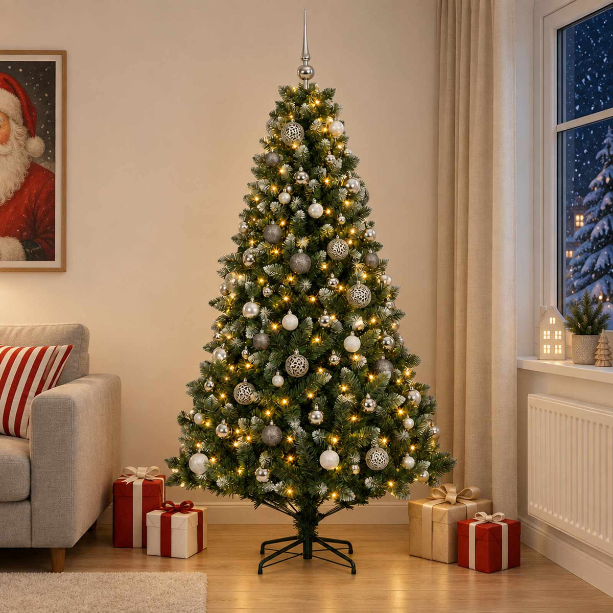 Dirbtinė Kalėdų eglutė su burbulais 180 cm 300 LED Šilta balta