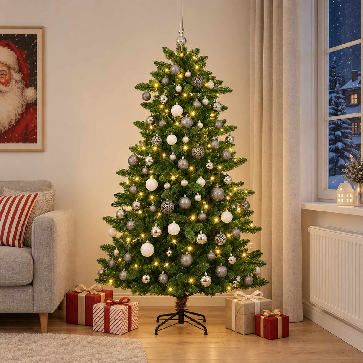 Dirbtinė Kalėdų eglutė su burbulais 240 cm 300 LED Šilta balta