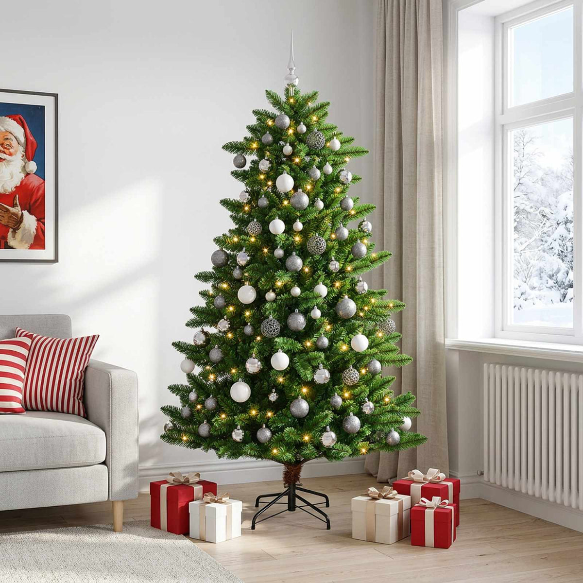 Dirbtinė Kalėdų eglutė su burbulais 210 cm 300 LED Šilta balta