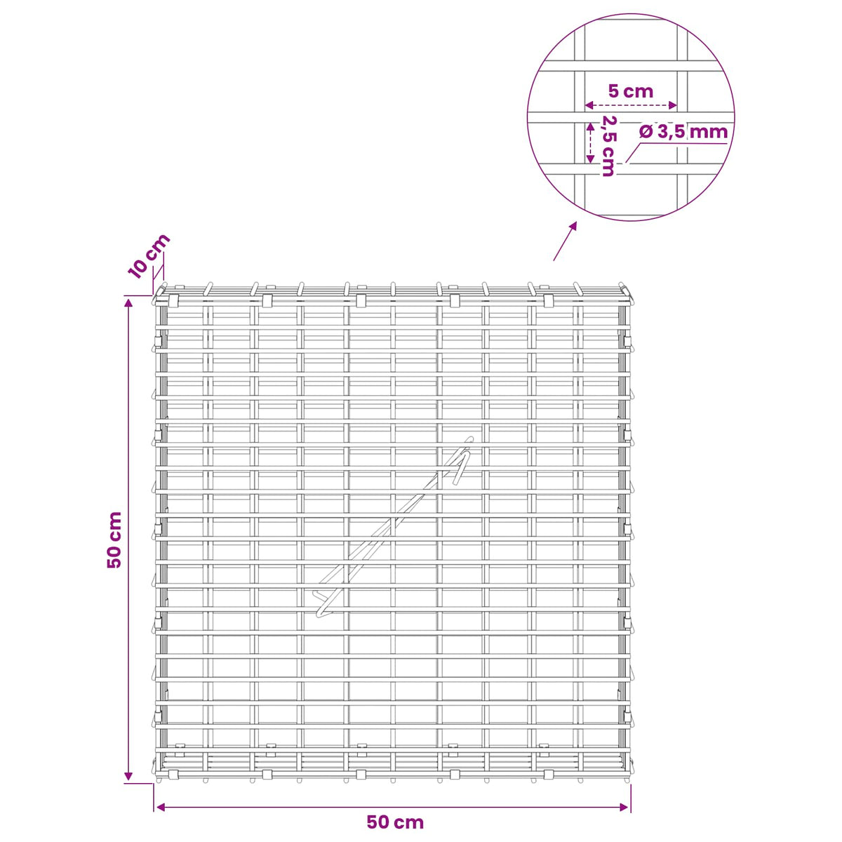 Gabionas su 3,5 mm viela ir 5x2,5 cm tinkleliu 50x10x50 cm