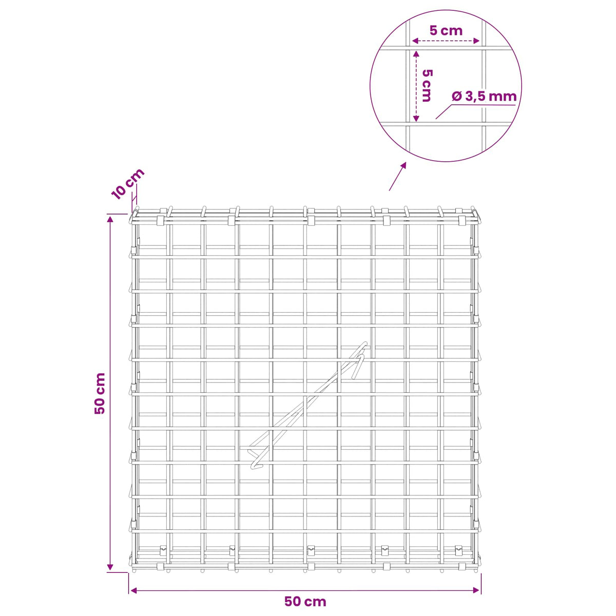 Gabionas su 3,5 mm laidu ir 5x5 cm tinkleliu 50x10x50 cm