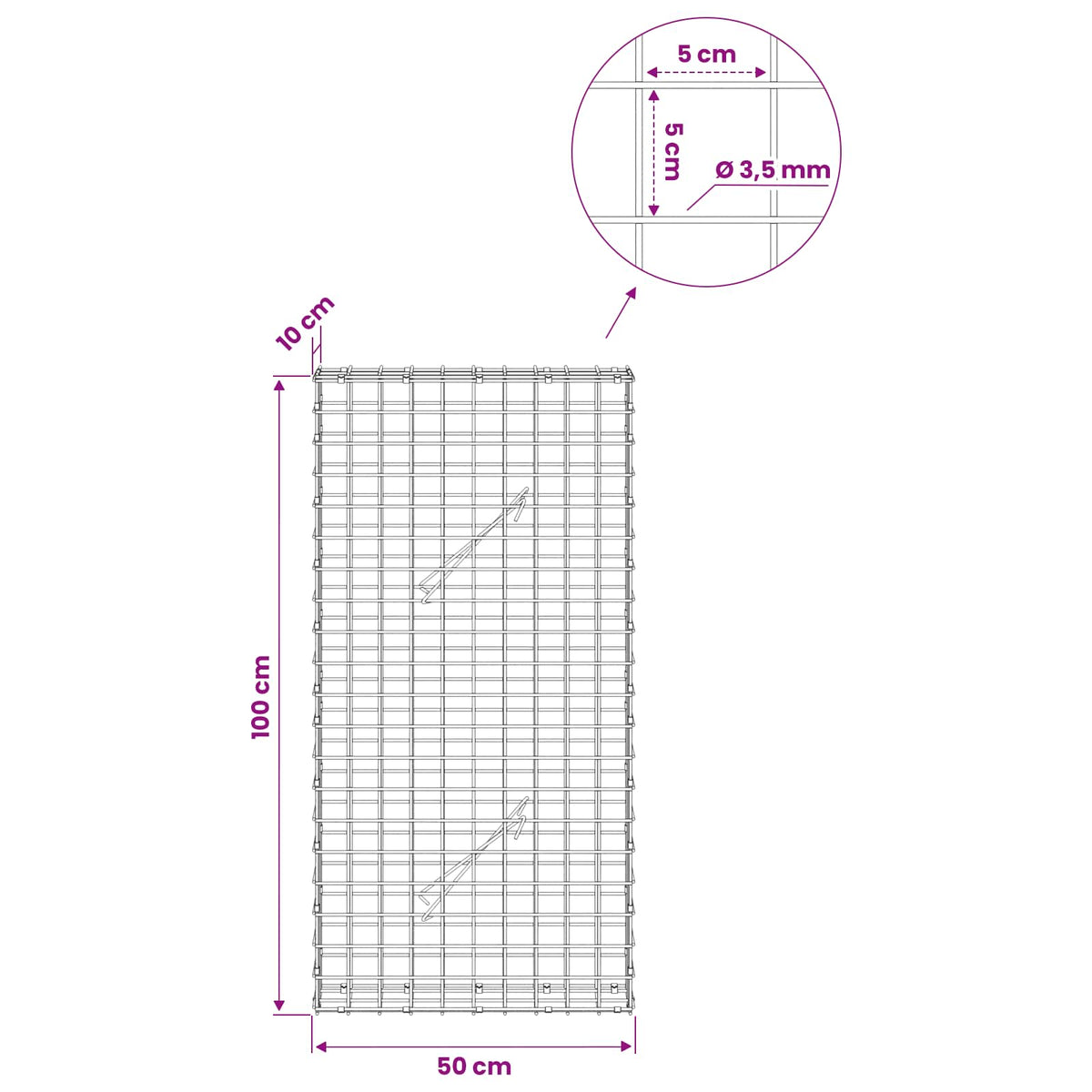 Gabionas su 3,5 mm laidu ir 5x5 cm tinkleliu 50x10x100 cm