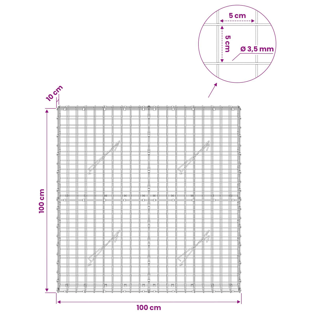Gabionas su 3,5 mm laidu ir 5x5 cm tinkleliu 100x10x100 cm