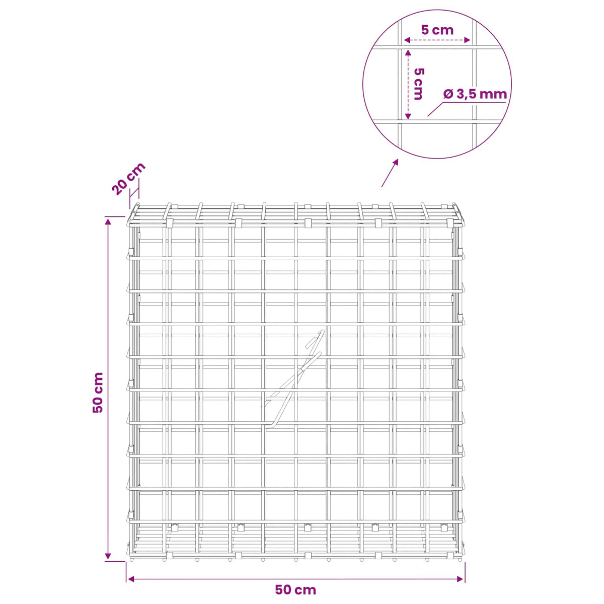 Gabionas su 3,5 mm laidu ir 5x5 cm tinkleliu 50x20x50 cm