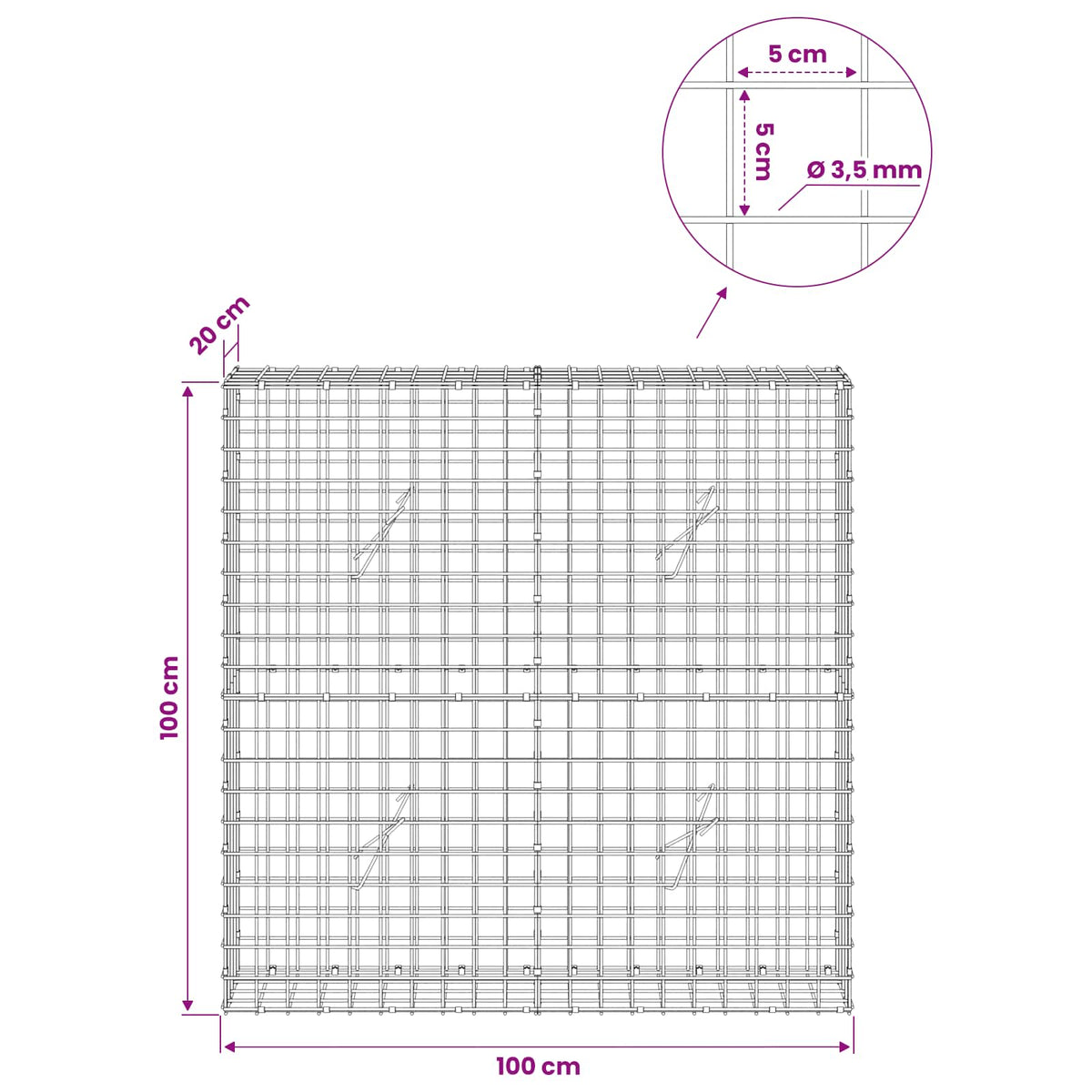 Gabionas su 3,5 mm laidu ir 5x5 cm tinkleliu 100x20x100 cm
