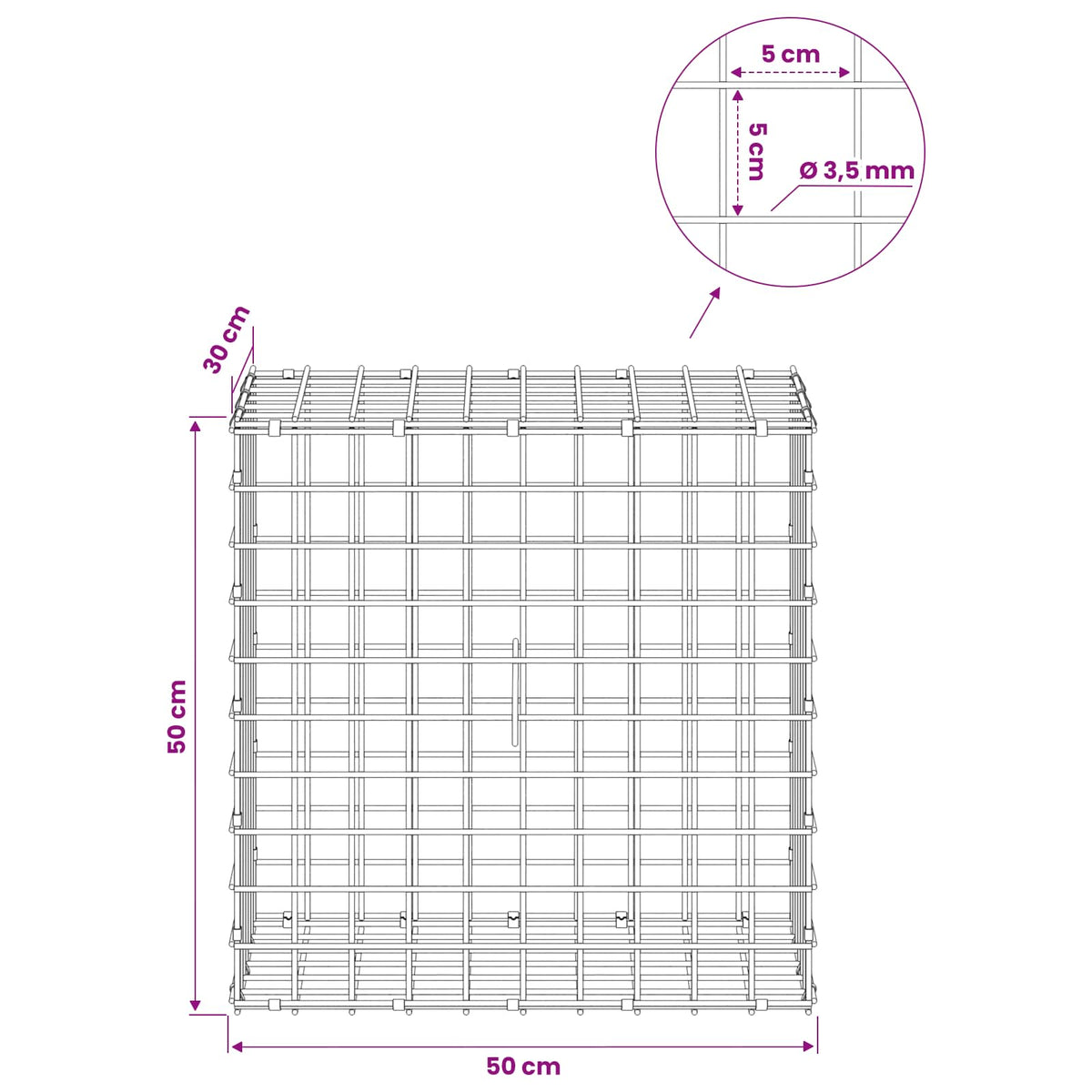 Gabionas su 3,5 mm laidu ir 5x5 cm tinkleliu 50x30x50 cm