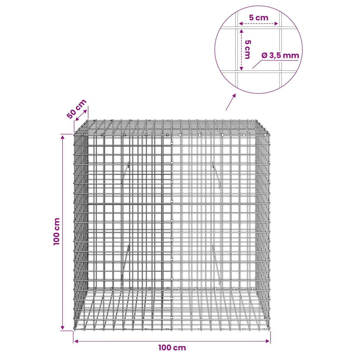 Gabionas su 3,5 mm laidu ir 5x5 cm tinkleliu 100x50x100 cm