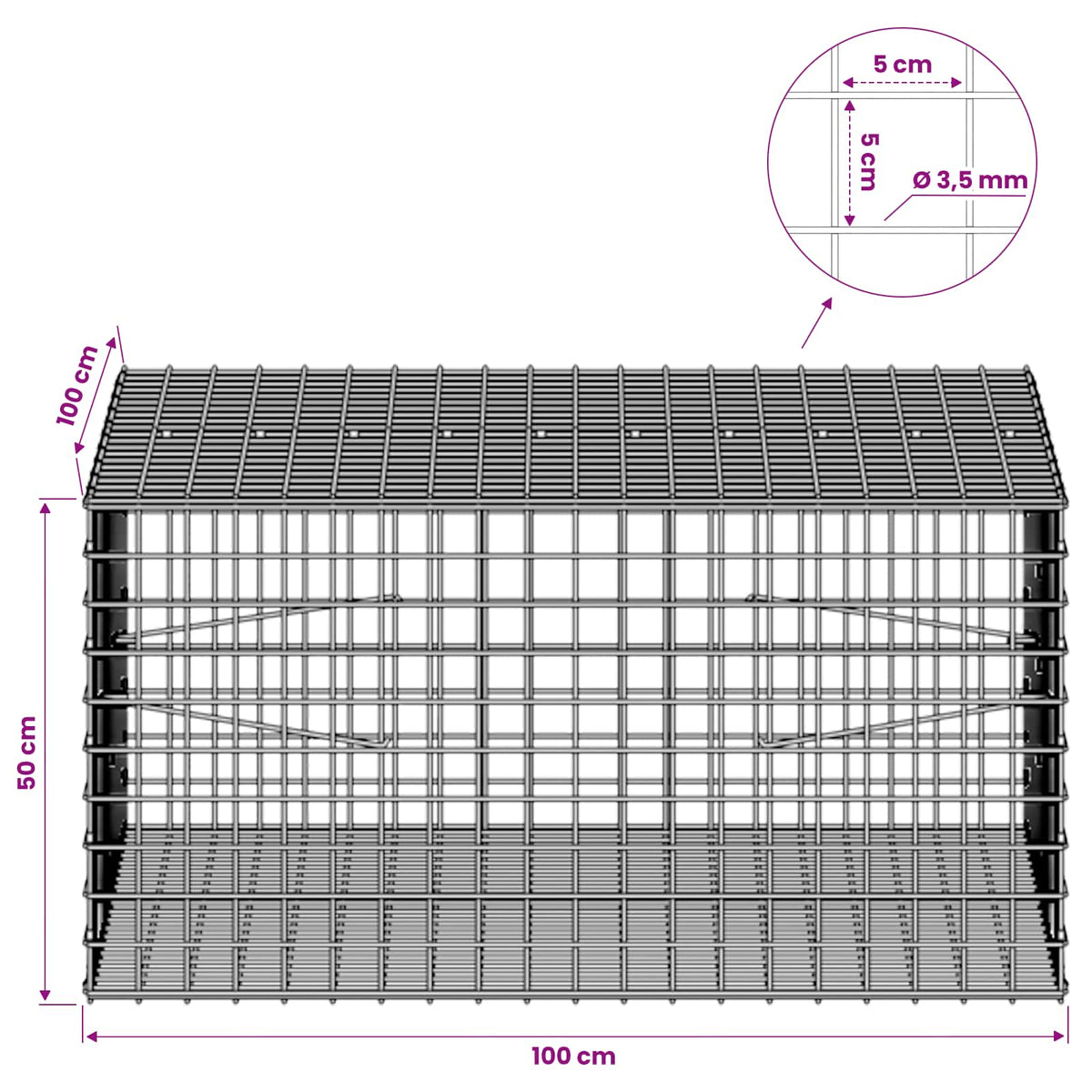Gabionas su 3,5 mm laidu ir 5x5 cm tinkleliu 100x100x50 cm