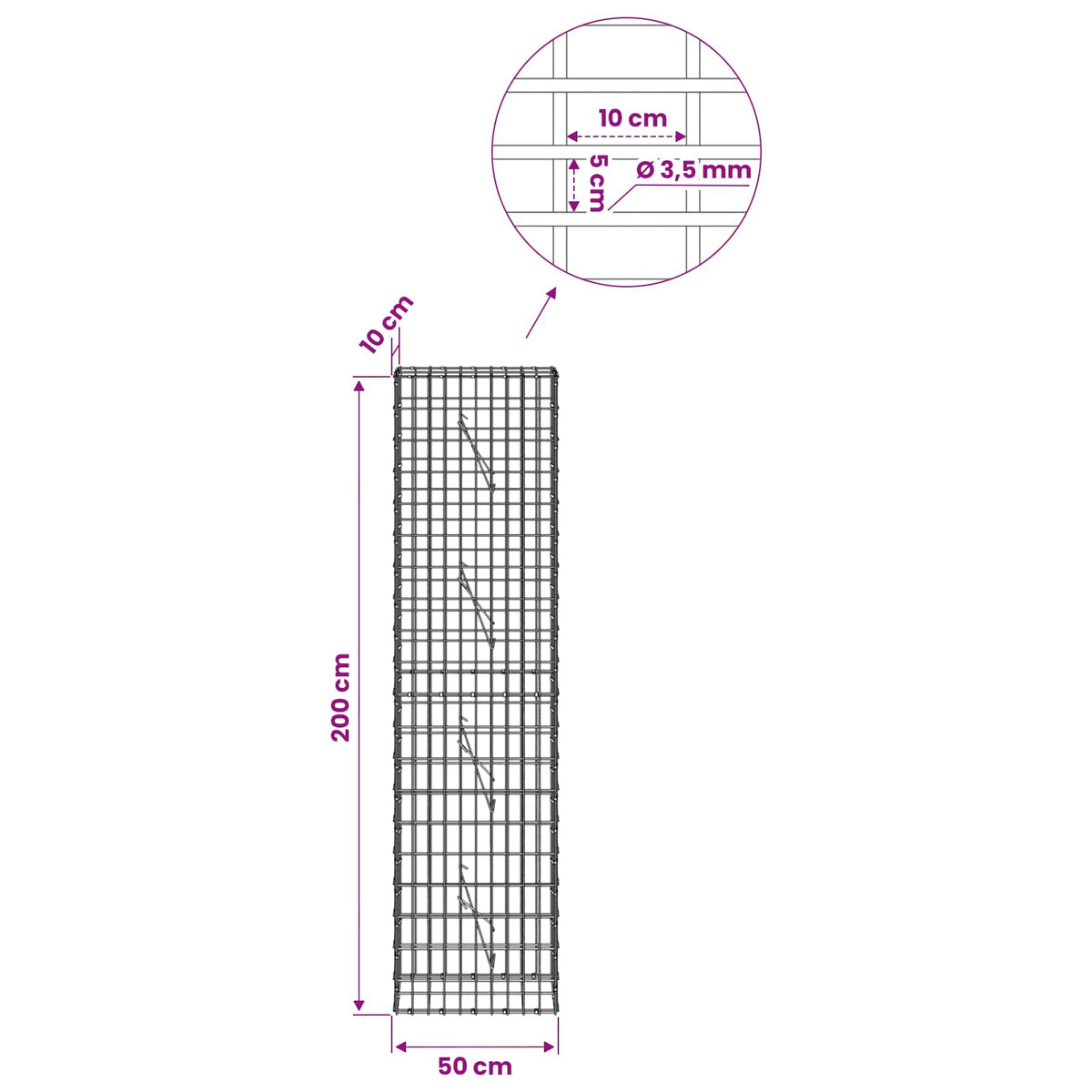 Gabionas su 3,5 mm viela ir 5x10 cm tinkleliu 50x10x200 cm