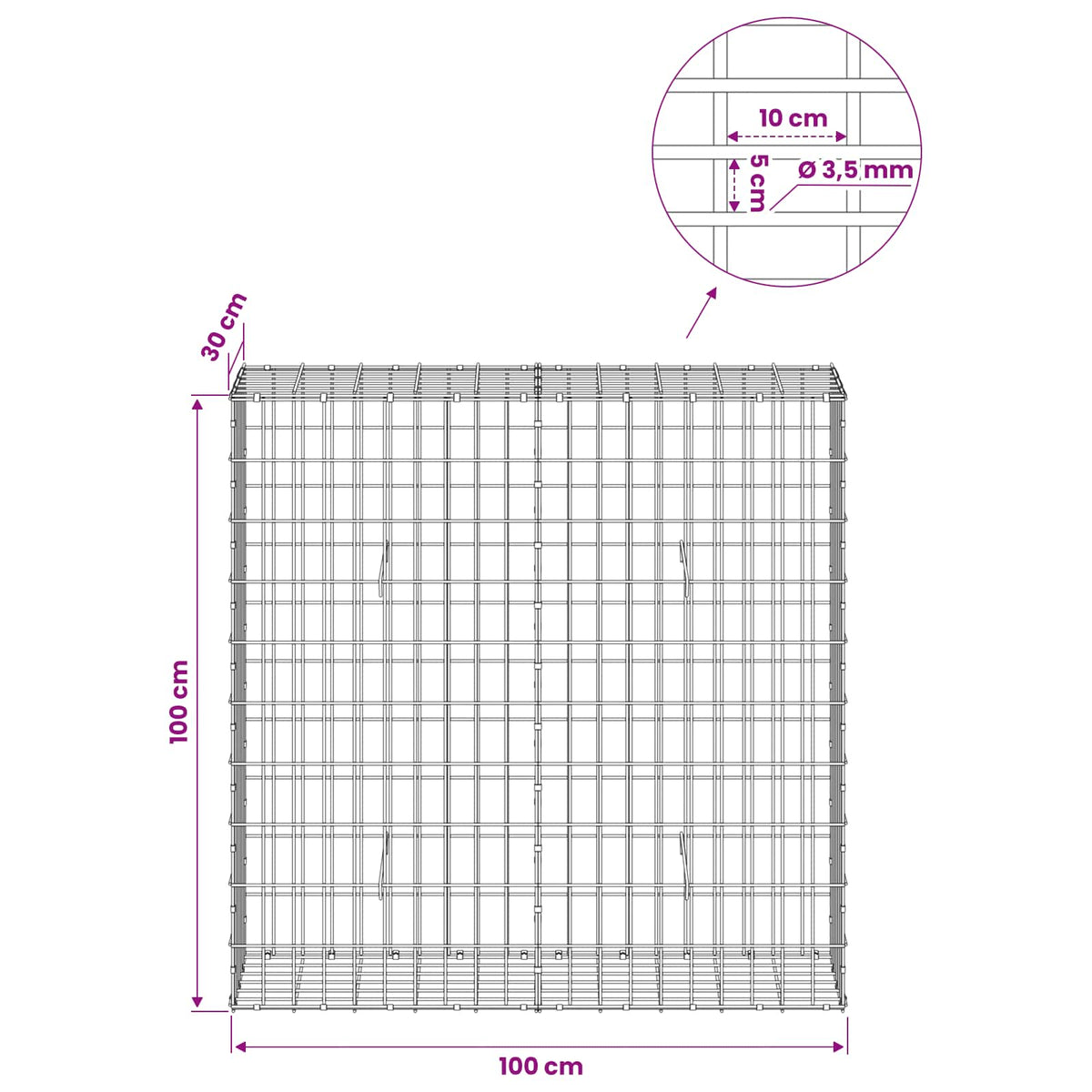 Gabionas su 3,5 mm viela ir 5x10 cm tinkleliu 100x30x100 cm