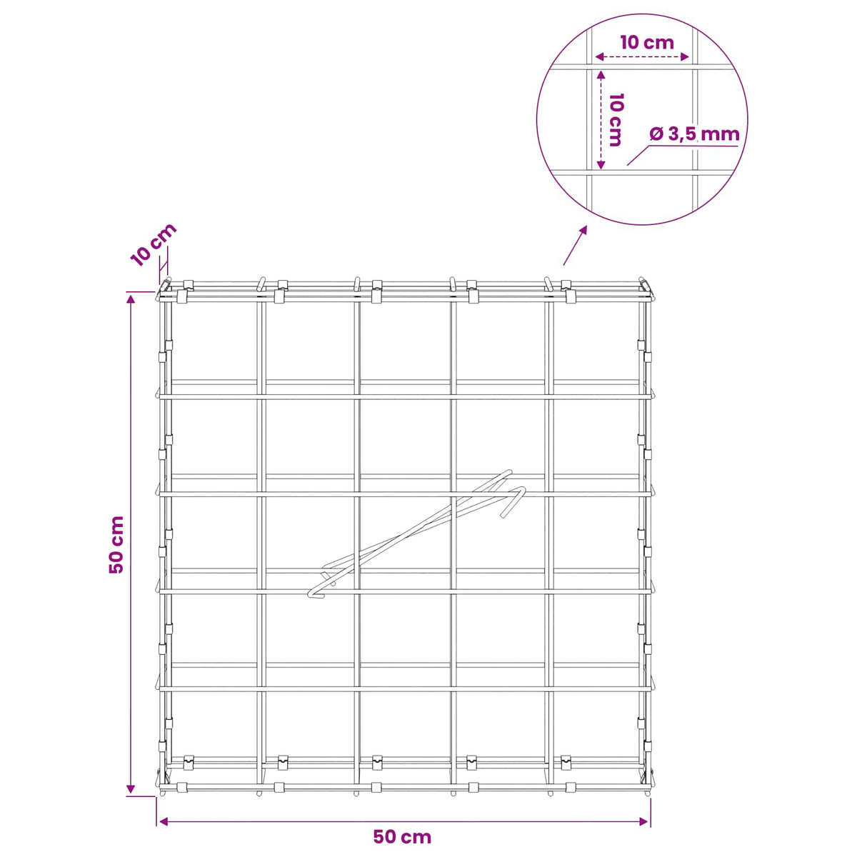 Gabionas su 3,5 mm viela ir 10x10 cm tinkleliu 50x10x50 cm