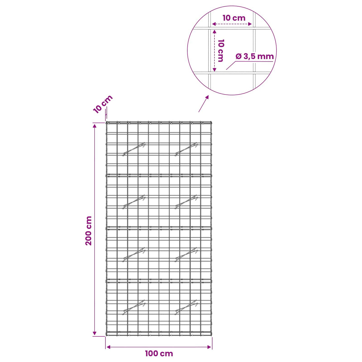 Gabionas su 3,5 mm viela ir 10x10 cm tinkleliu 100x10x200 cm