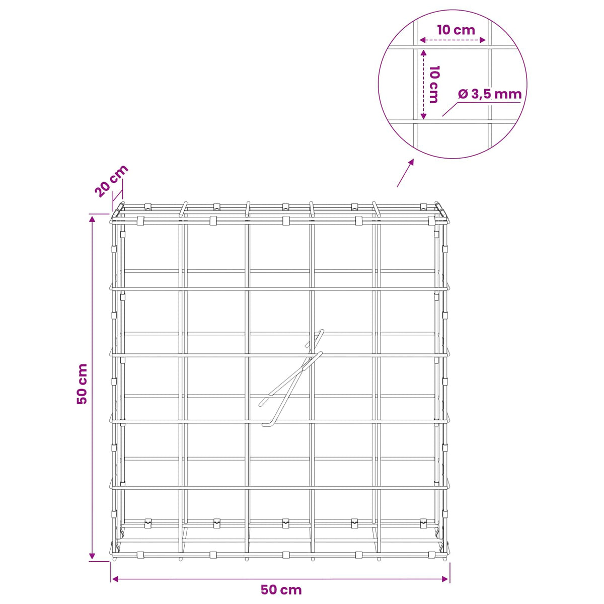Gabionas su 3,5 mm viela ir 10x10 cm tinkleliu 50x20x50 cm