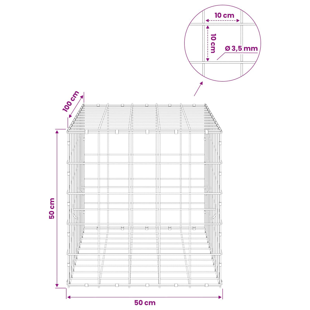 Gabionas su 3,5 mm viela ir 10x10 cm tinkleliu 50x100x50 cm