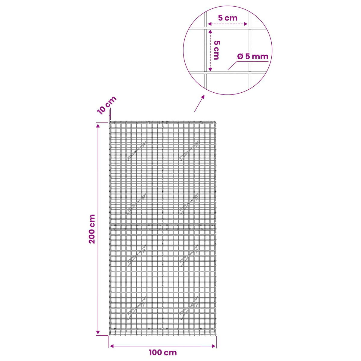 Gabionas su 5 mm viela ir 5x5 cm tinkleliu 100x10x200 cm