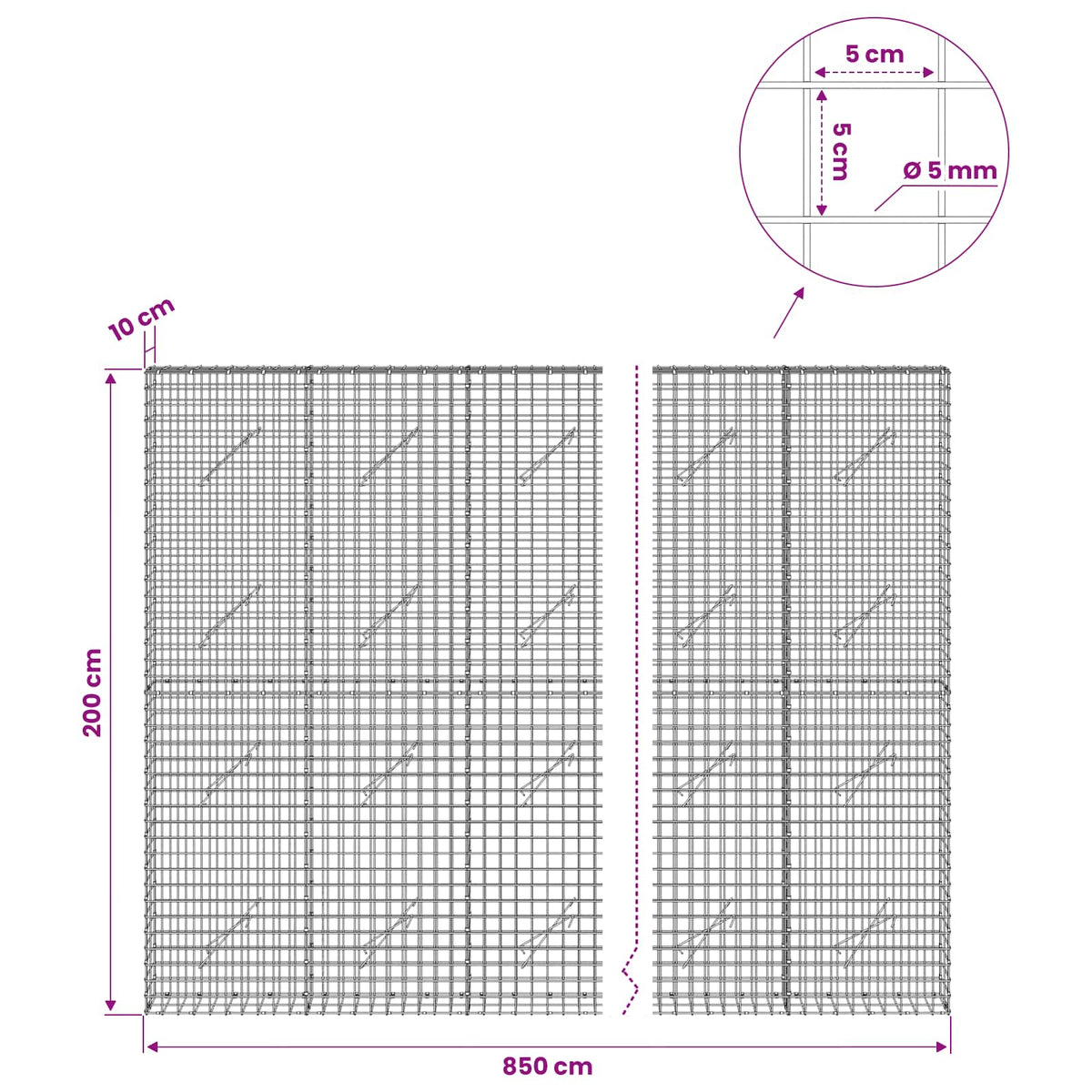 Gabionas su 5 mm viela ir 5x5 cm tinkleliu 950x10x200 cm