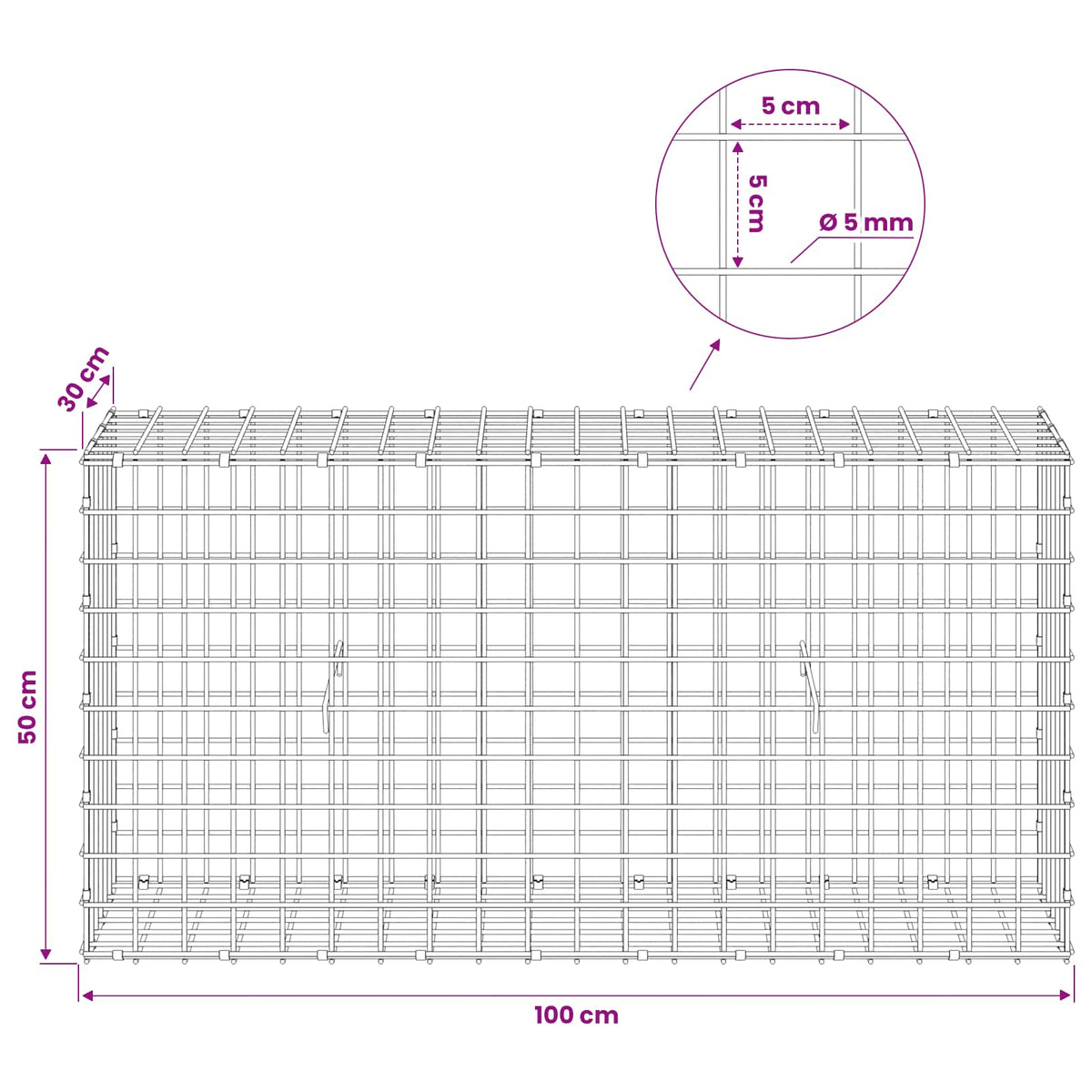 Gabionas su 5 mm viela ir 5x5 cm tinkleliu 100x30x50 cm