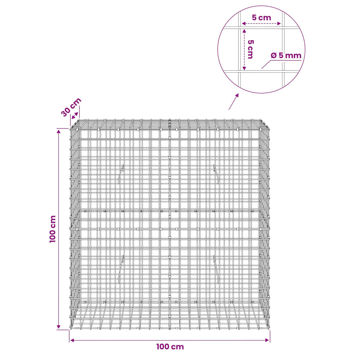 Gabionas su 5 mm viela ir 5x5 cm tinkleliu 100x30x100 cm