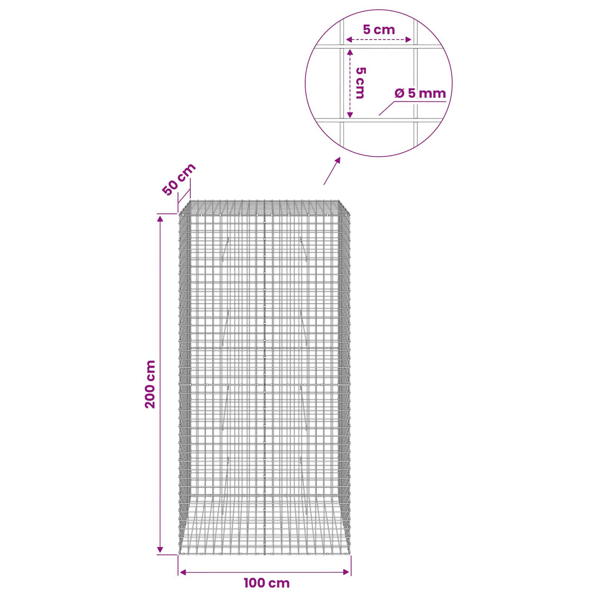 Gabionas su 5 mm viela ir 5x5 cm tinkleliu 100x50x200 cm