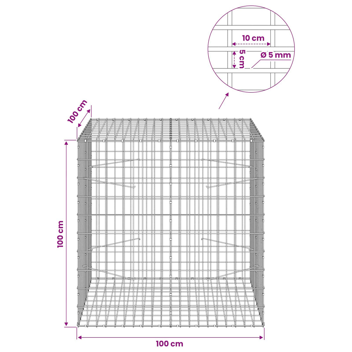 Gabionas su 5 mm Viela ir 5x10 cm Tinkleliu 100x100x100 cm