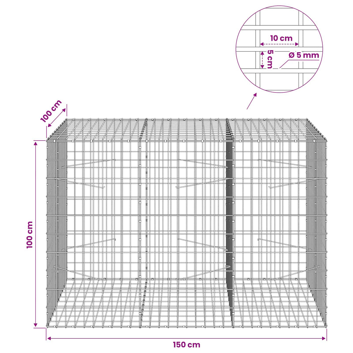 Gabionas su 5 mm viela ir 5x10 cm tinkleliu 150x100x100 cm