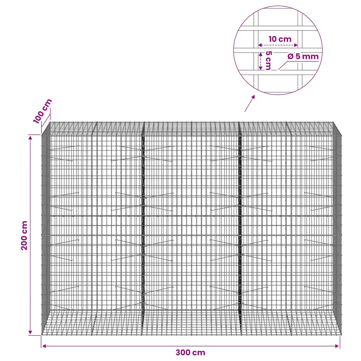 Gabionas su 5 mm viela ir 5x10 cm tinkleliu 300x100x200 cm