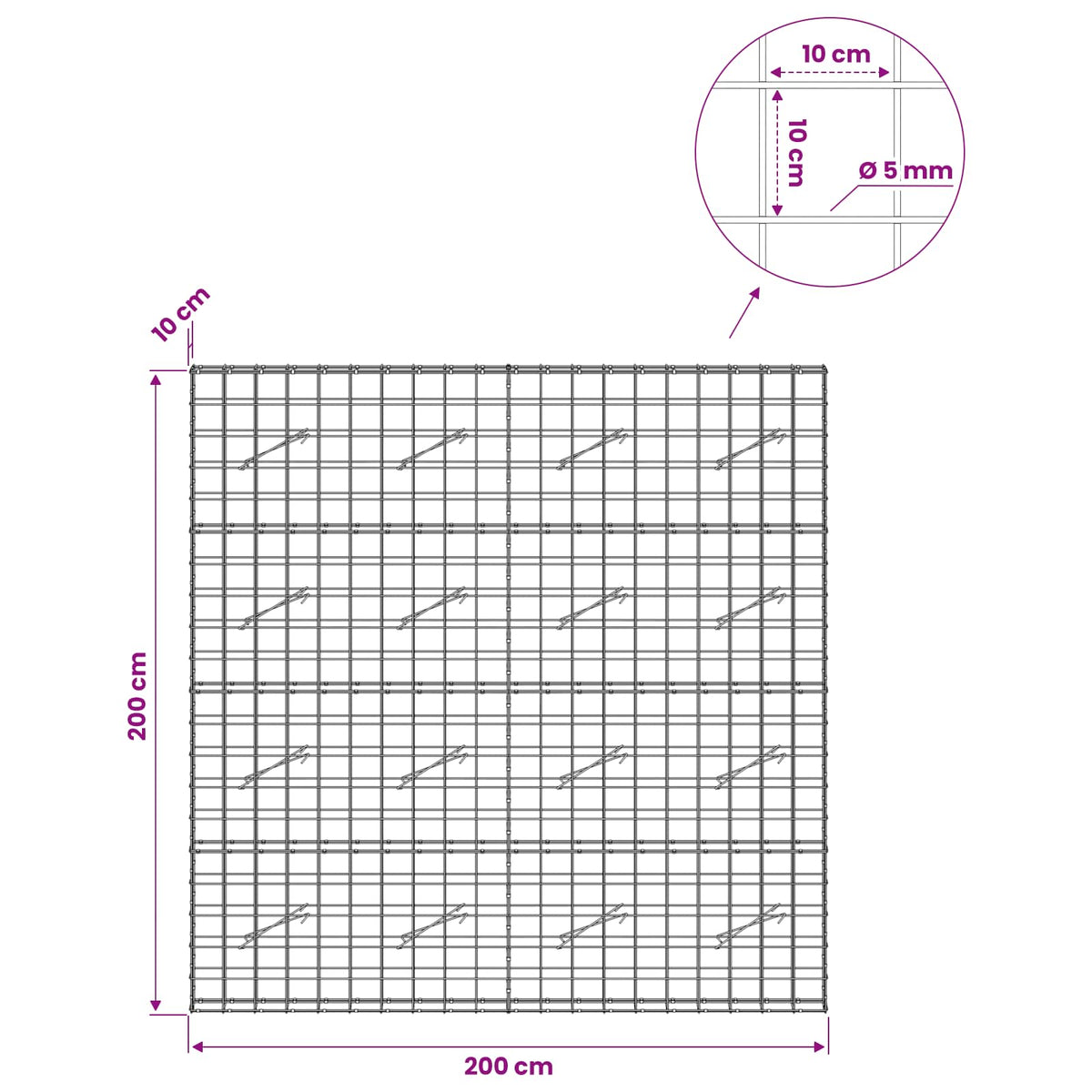 Gabionas su 5 mm viela ir 10x10 cm tinkleliu 200x10x200 cm
