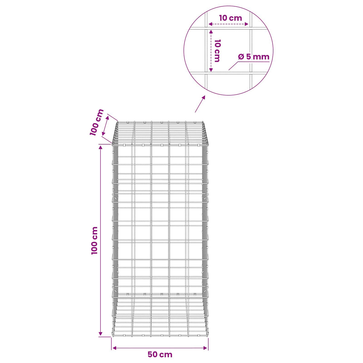 Gabionas su 5 mm viela ir 10x10 cm tinkleliu 50x100x100 cm