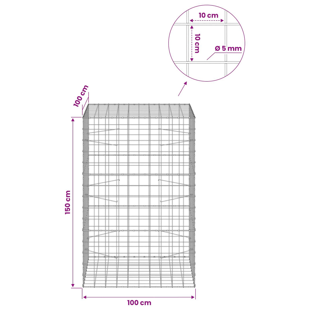 Gabionas su 5 mm viela ir 10x10 cm tinkleliu 100x100x150 cm