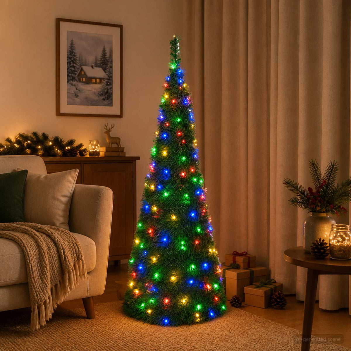 Išskleidžiama Kalėdų eglutė su LED lemputėmis 120 cm 50 LED PVC
