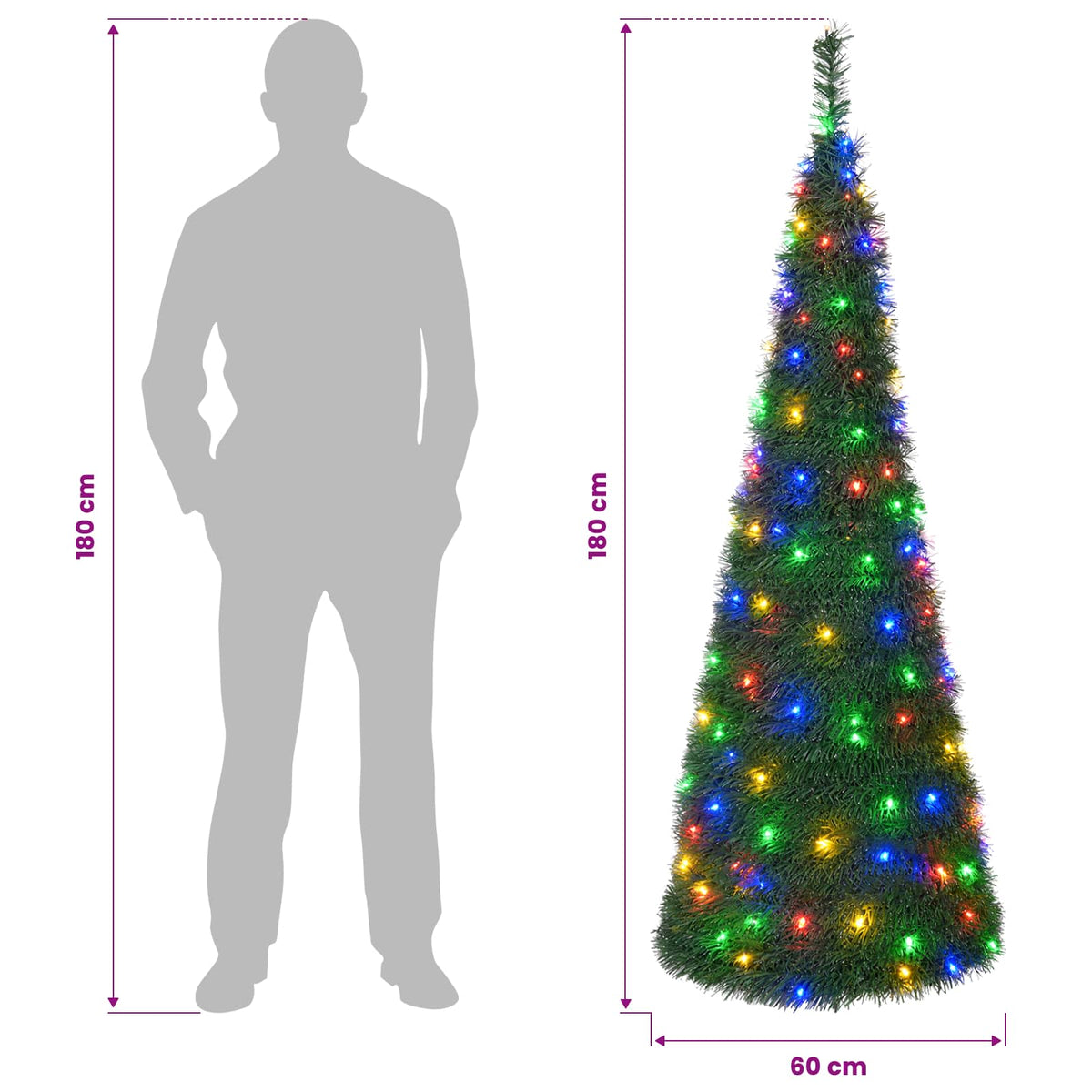 Išskleidžiama Kalėdų eglutė su LED lemputėmis 180 cm 150 LED