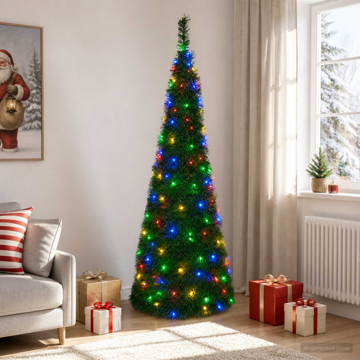 Išskleidžiama Kalėdų eglutė su LED lemputėmis 210 cm 200 LED