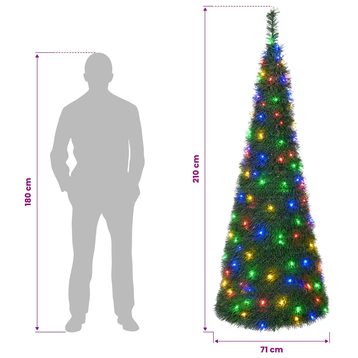 Išskleidžiama Kalėdų eglutė su LED lemputėmis 210 cm 200 LED