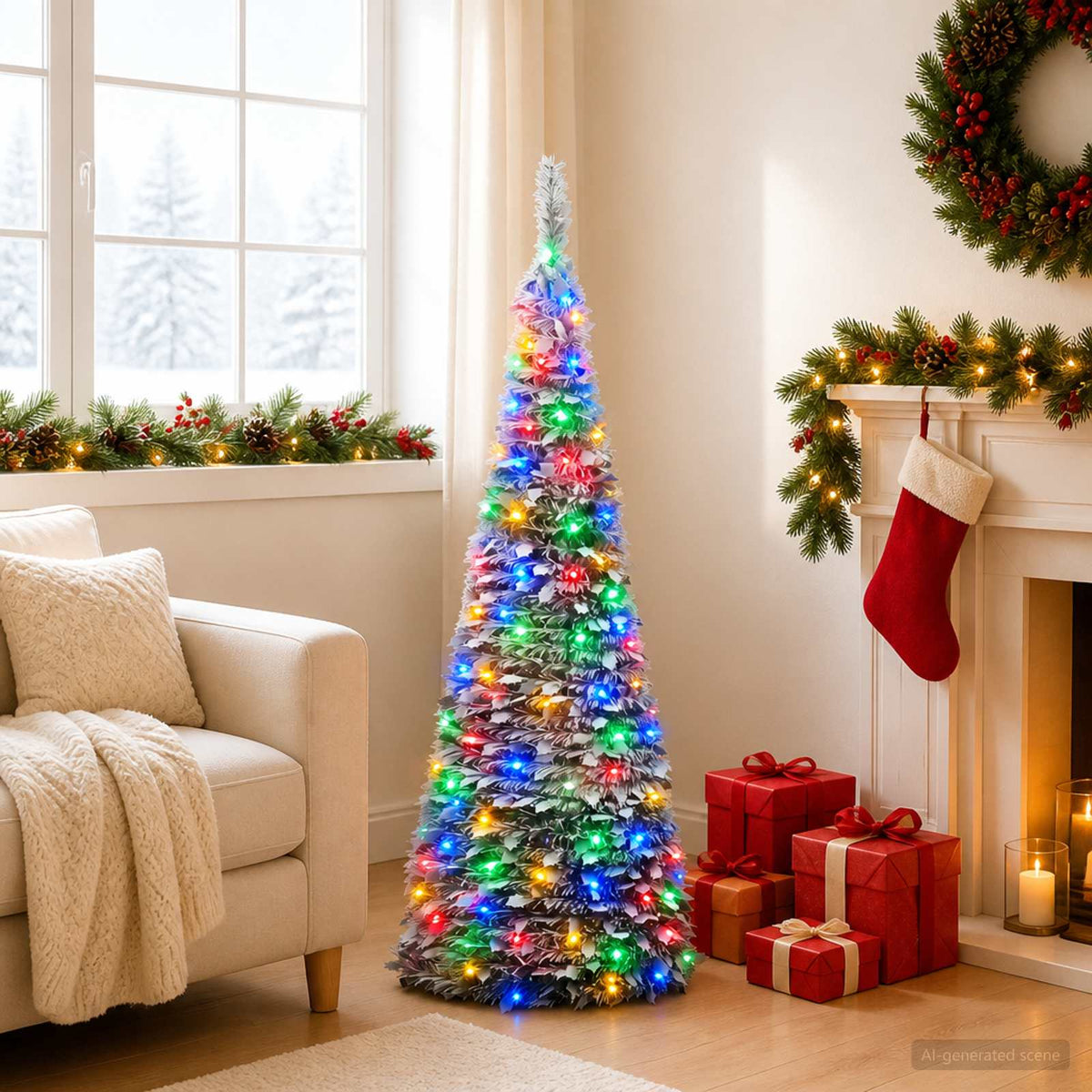Išskleidžiama Kalėdų eglutė su LED lemputėmis 120 cm 50 LED PVC