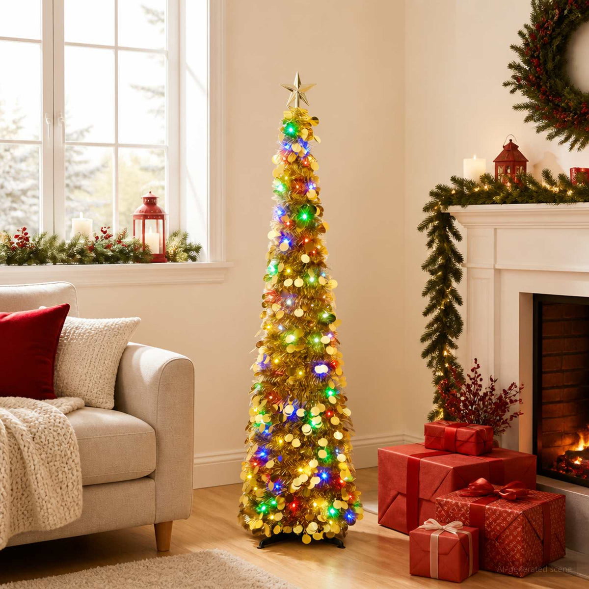 Iššokanti LED Kalėdų eglutė su žvaigžde viršūnėje 150 cm 50 LED