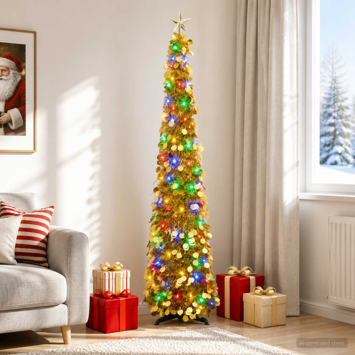 Iššokanti LED Kalėdų eglutė su žvaigžde viršūnėje 180 cm