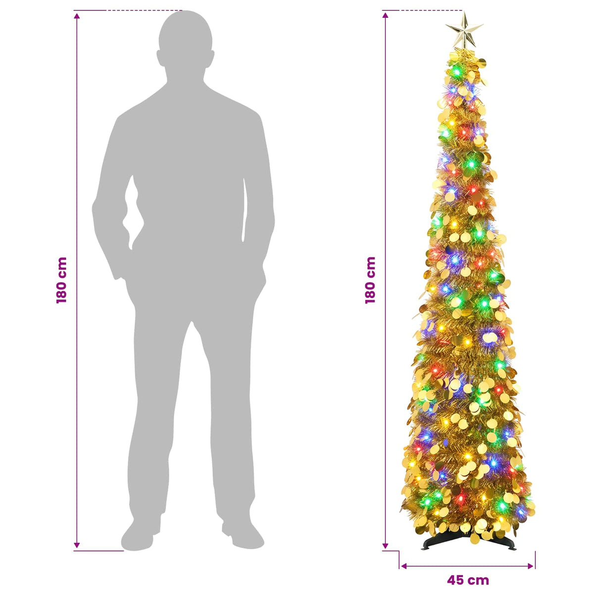 Iššokanti LED Kalėdų eglutė su žvaigžde viršūnėje 180 cm