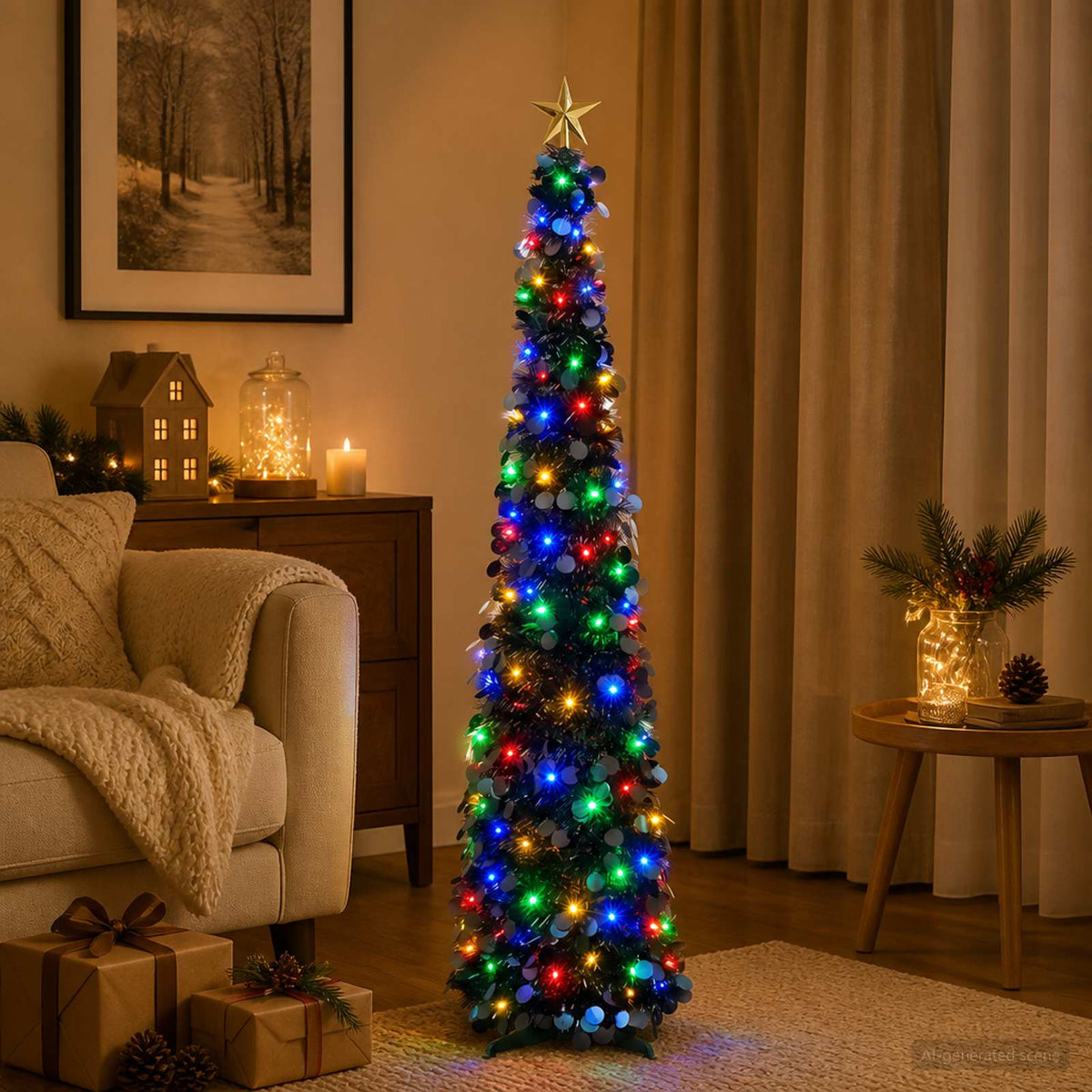 Iššokanti LED Kalėdų eglutė su žvaigžde viršūnėje 120 cm 50 LED