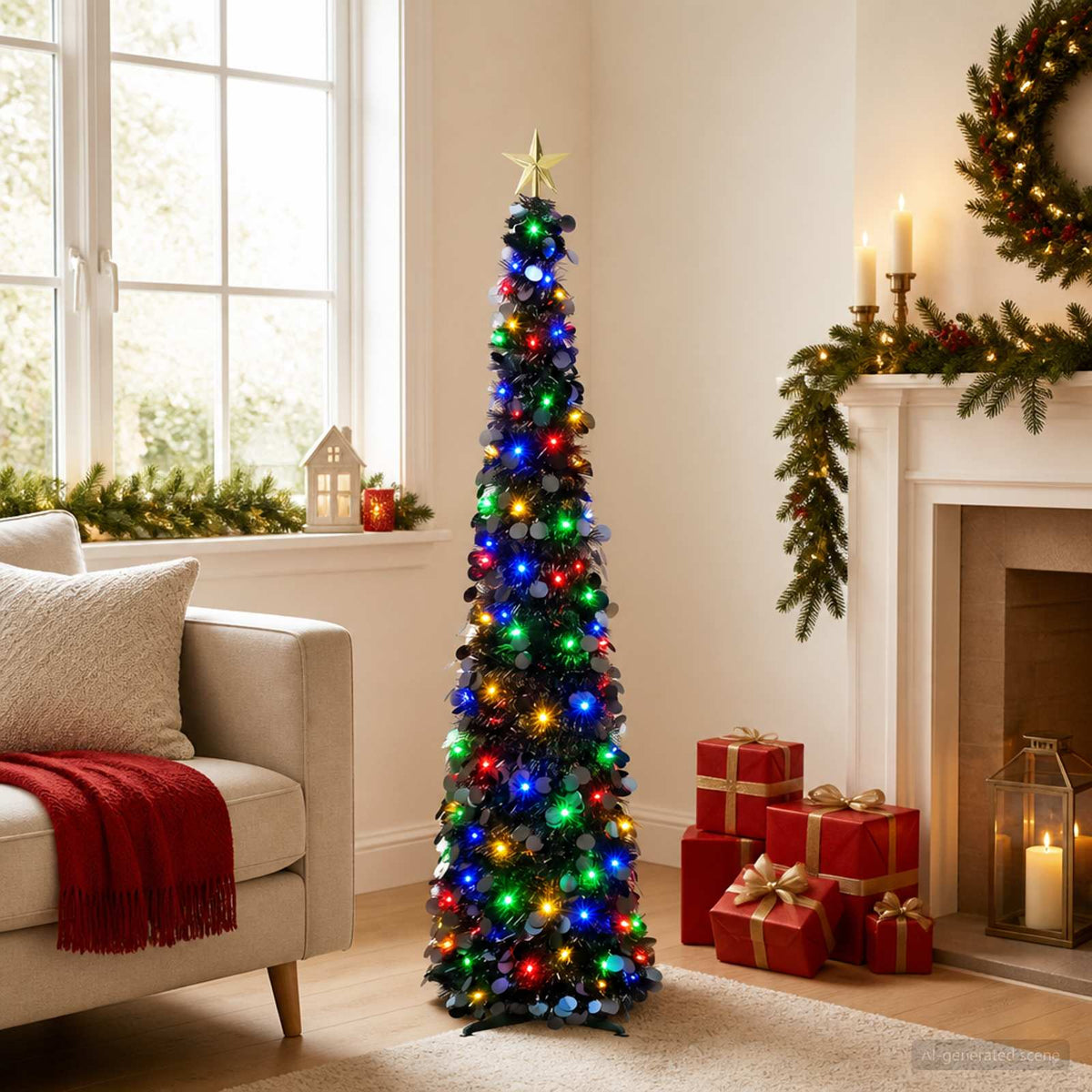 Iššokanti LED Kalėdų eglutė su žvaigžde viršūnėje 120 cm 50 LED